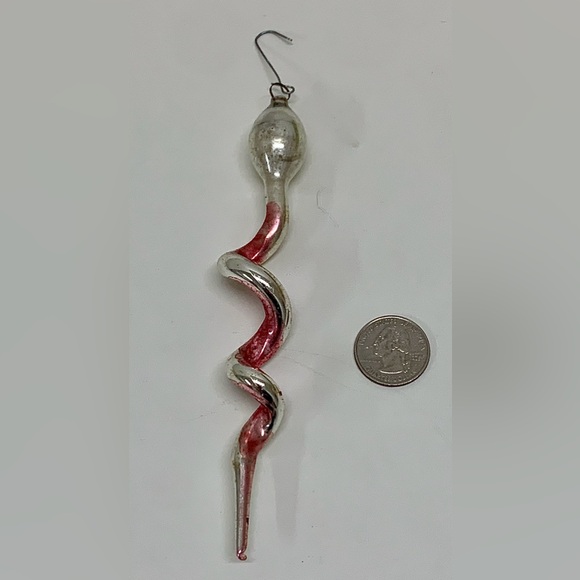 Early 20th Century Vtg Blown Mercury Glass Christmas Snake Tree Ornament - Picture 12 of 12